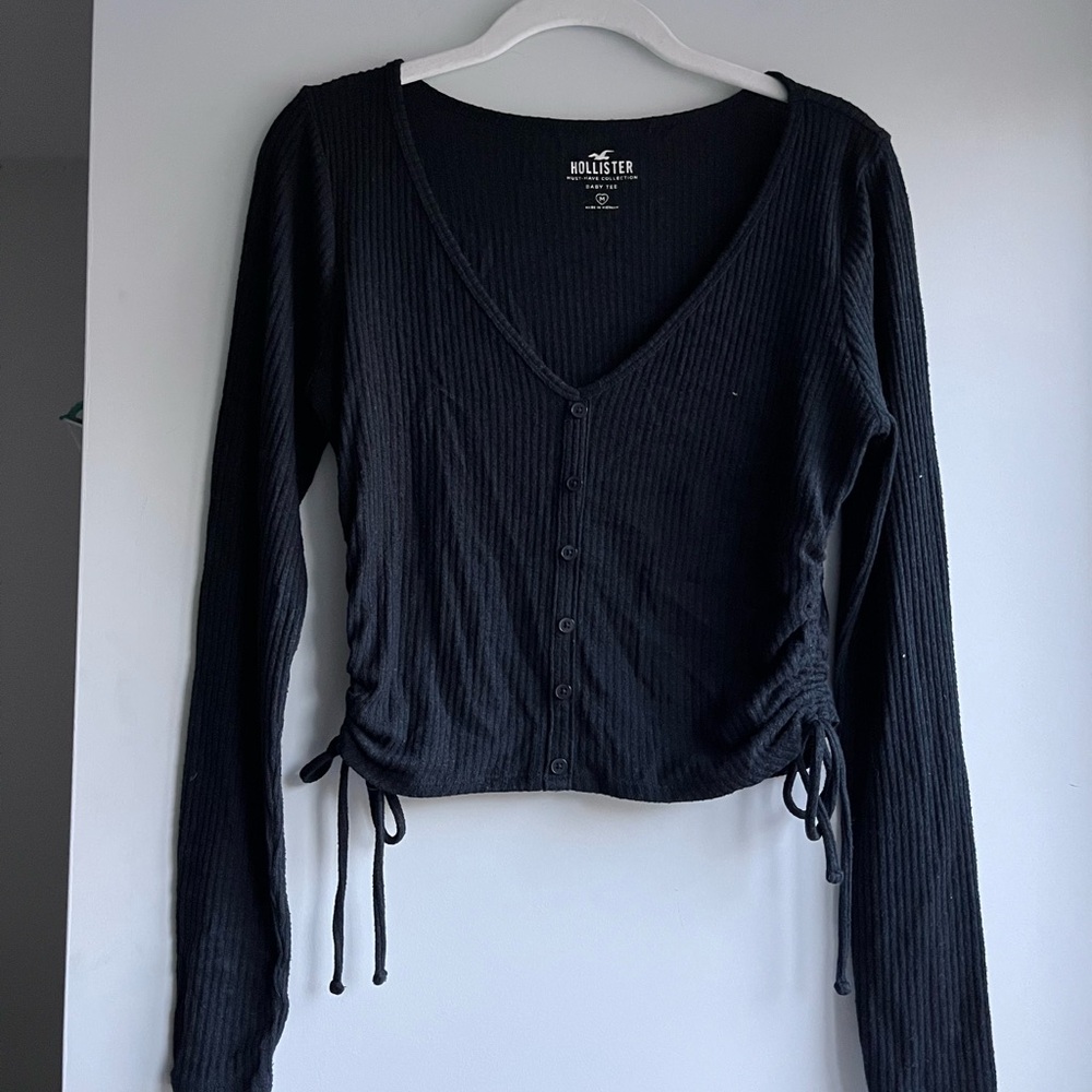 Hollister Black Ribbed Button-Down Women's Shirt